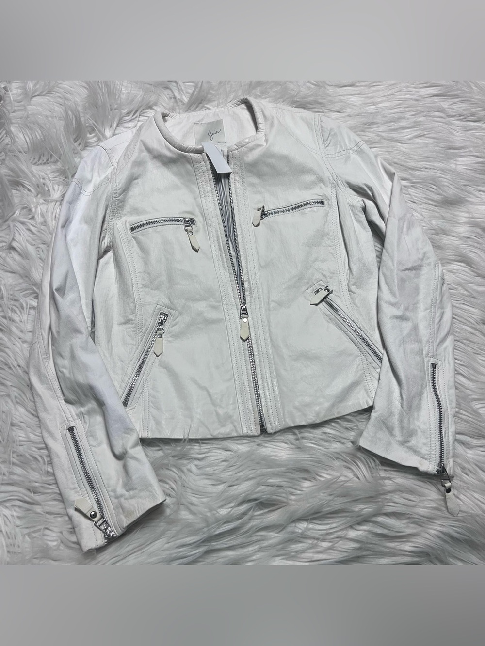 Joie White lamb Leather Moto Jacket with Zip Pockets